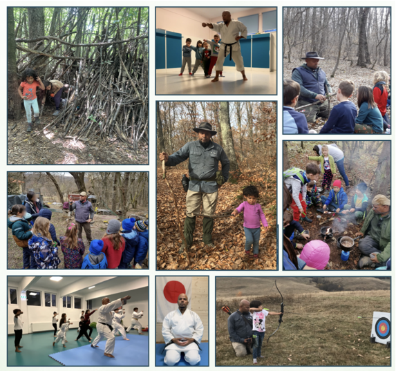 Mario Garcia leading children in martial arts, forest school, survival skills, and outdoor programs