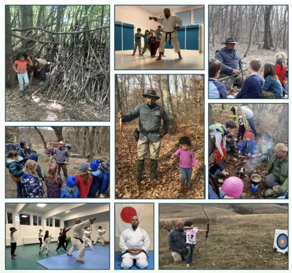 Mario Garcia leading children in martial arts, forest school, survival skills, and outdoor programs